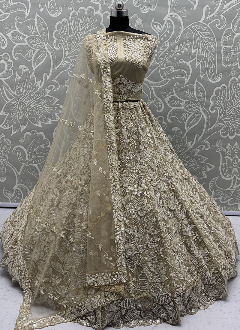 Cream Net Thread Work Wedding Wear Lehenga Choli SW758312