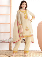 Cream Chinon Embroidery Work Party Wear Readymade Salwar Suit SW643082