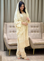 Faux Georgette Cream Eid Wear Embroidery Work Readymade Pakistani Suit