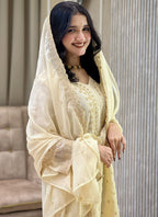 Faux Georgette Cream Eid Wear Embroidery Work Readymade Pakistani Suit