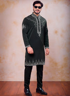 Dark Green Armani  Mirror Work Occasional Wear Readymade Kurta Pajama SW539376