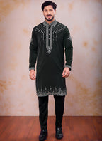 Dark Green Armani  Mirror Work Occasional Wear Readymade Kurta Pajama SW539376