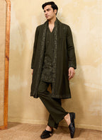 Dark Green Vichitra Silk Embroidery Work Occasional Wear Readymade Kurta With Dupatta SW571879