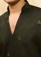 Dark Green Vichitra Silk Embroidery Work Occasional Wear Readymade Kurta With Dupatta SW571879