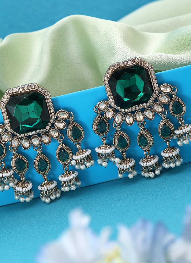Dark Green Festival Wear Kundan Beautiful Earrings