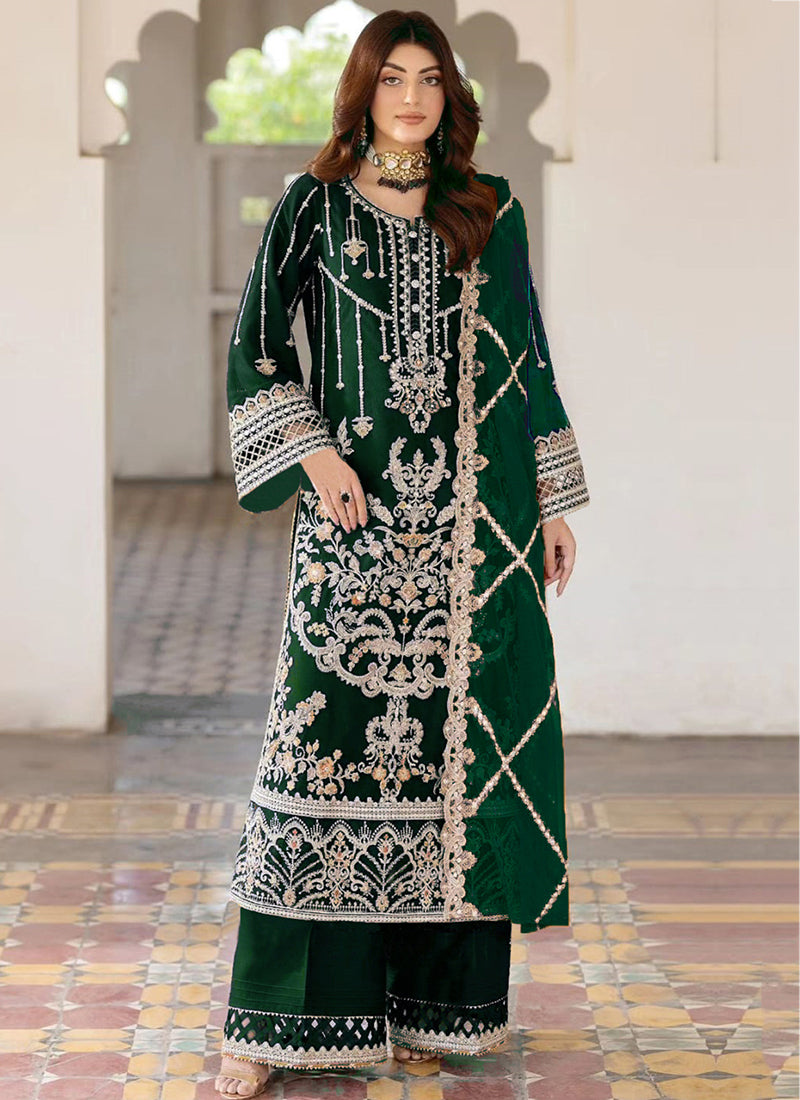Heavy Velvet Dark Green Eid Wear Heavy Work Pakistani Suit
