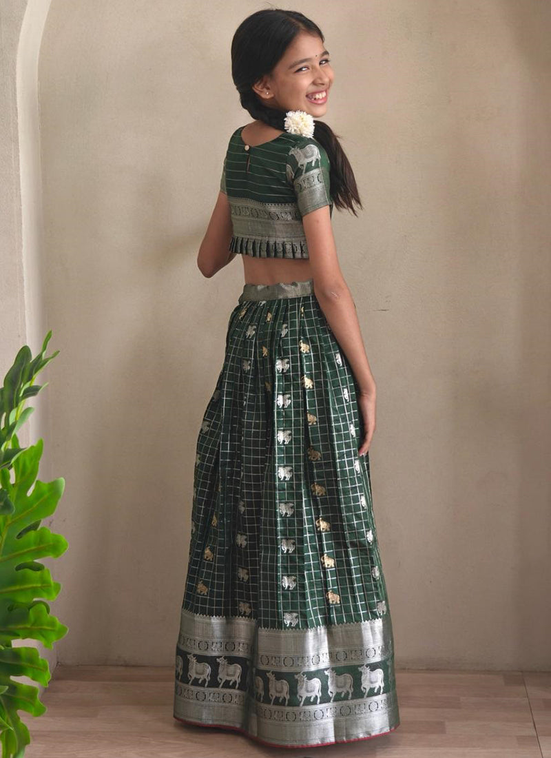 Soft Silk Dark Green Festival Wear Printed Work Readymade Lehenga Choli