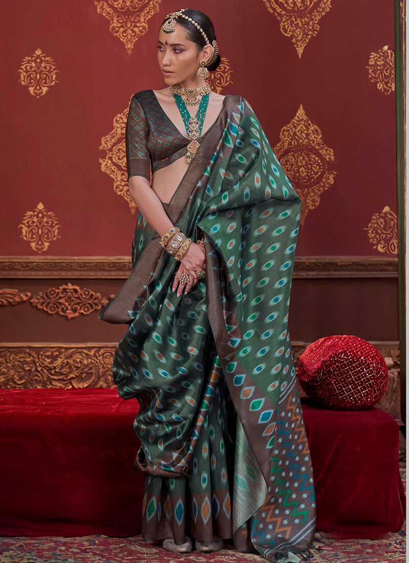 Silk Dark Teal Festival Wear Weaving Work Saree 388853