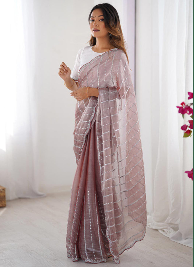 Jimmy Choo Dusty Mauve Ocassional Wear Embroidery Work Saree