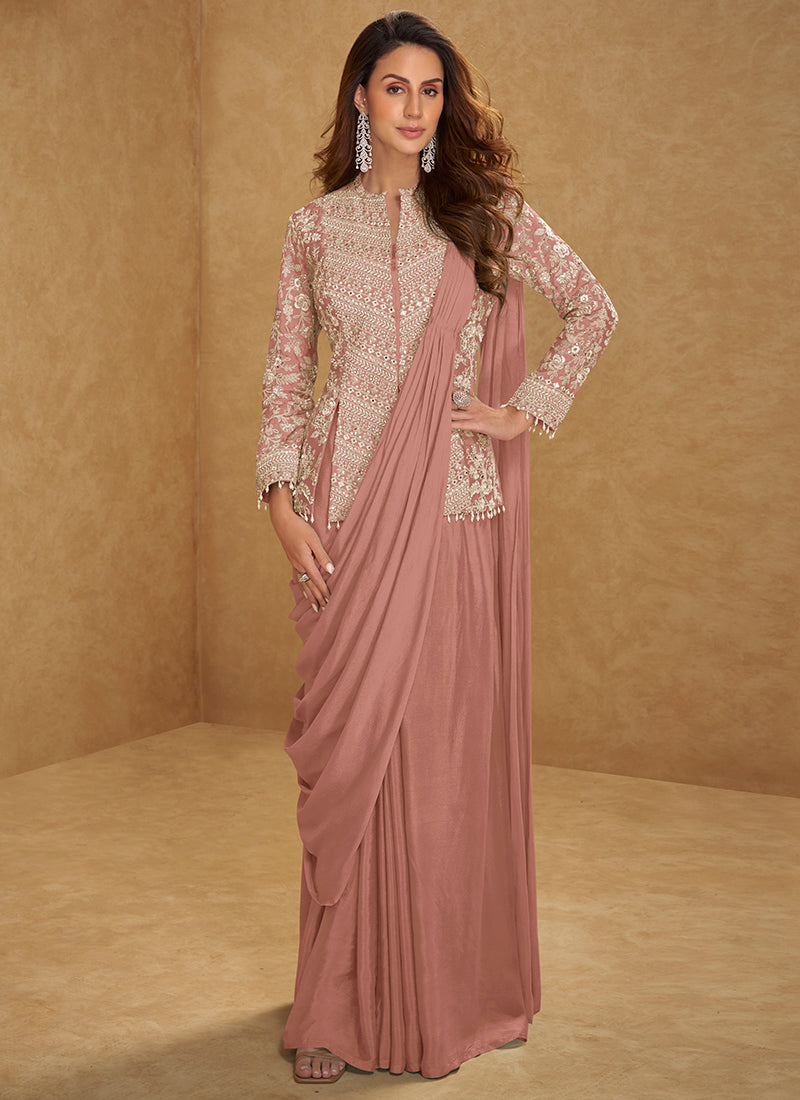 Dusty Rose Chinon Embroidery Work Party Wear Readymade Ethnic Wear SW381788