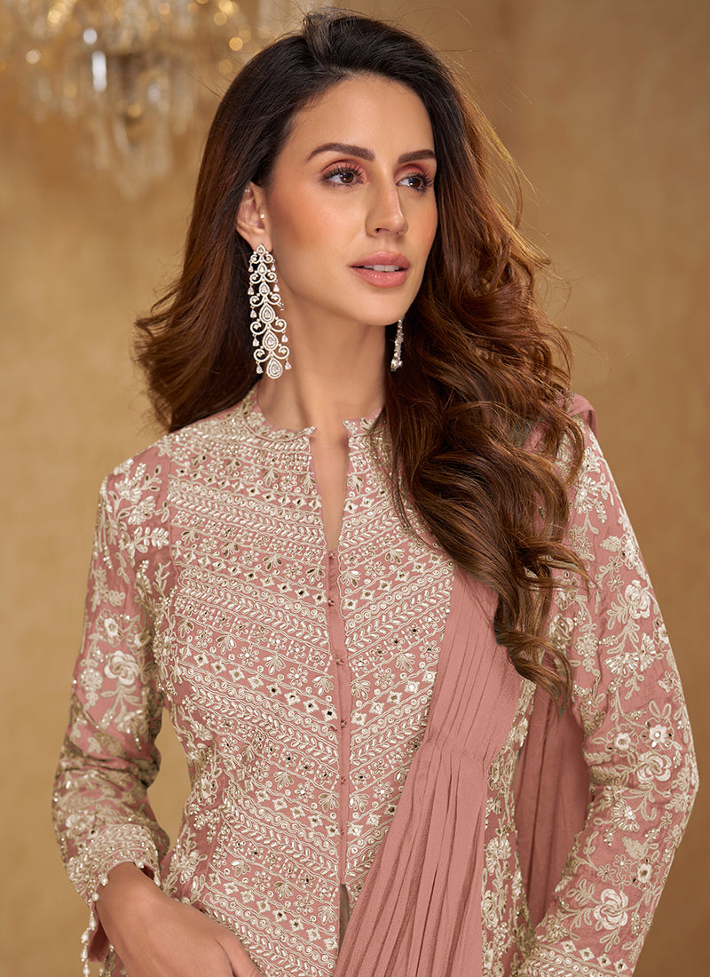 Dusty Rose Chinon Embroidery Work Party Wear Readymade Ethnic Wear SW381788
