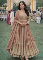 Dusty Rose Chinon Embroidery Work Wedding Wear Readymade Anarkali Suit SW705332