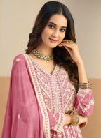 Dusty Rose Faux Georgette  Embroidery Work Occasional Wear Anarkali Suit SW481892