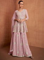 Dusty Rose Georgette Embroidery Work Festival Wear Readymade Gharara Suit SW360579