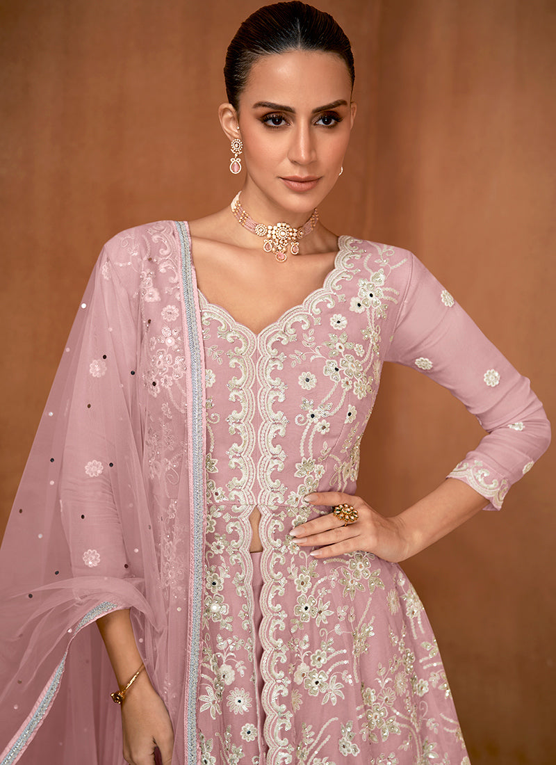 Dusty Rose Georgette Embroidery Work Festival Wear Readymade Gharara Suit SW360579