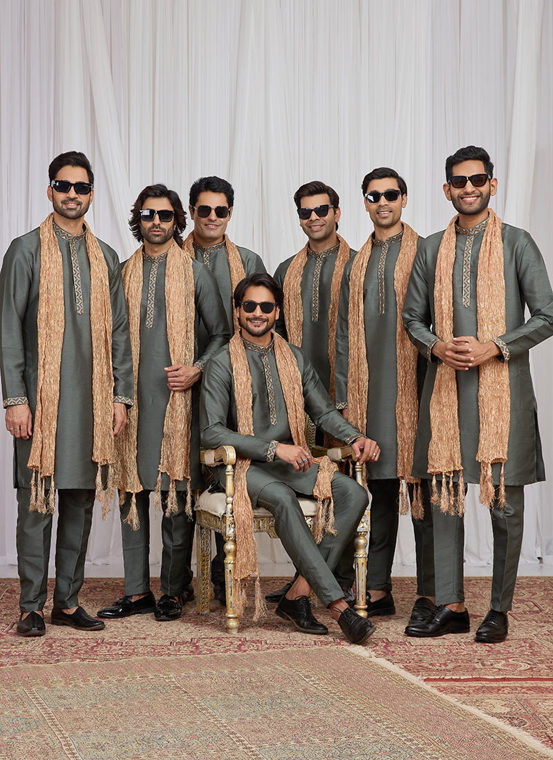 Green Art Silk Patten Pcs Occasional Wear Readymade Kurta Pajama With Stole SW374040