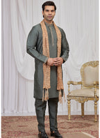 Green Art Silk Patten Pcs Occasional Wear Readymade Kurta Pajama With Stole SW374040