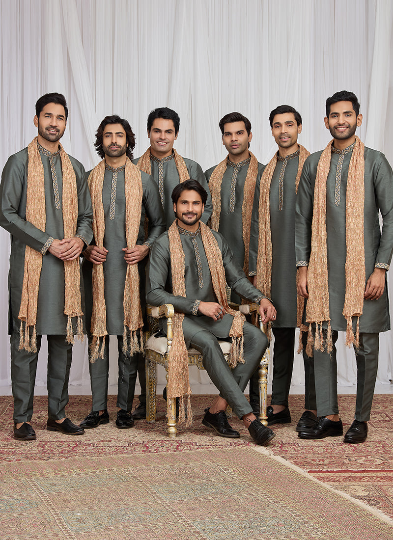 Green Art Silk Patten Pcs Occasional Wear Readymade Kurta Pajama With Stole SW374040