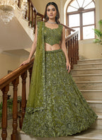 Green Net Thread Work Wedding Wear Lehenga Choli SW981601