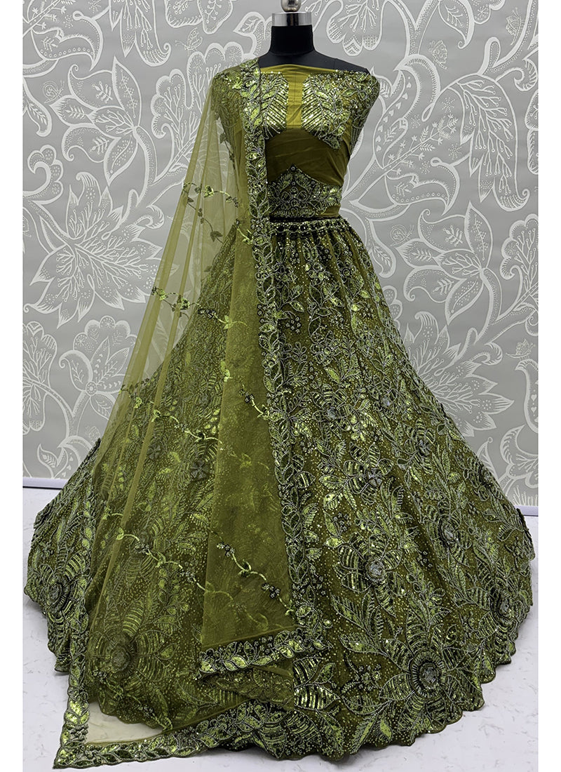 Green Net Thread Work Wedding Wear Lehenga Choli SW981601
