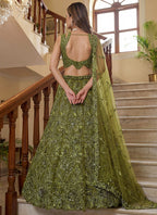 Green Net Thread Work Wedding Wear Lehenga Choli SW981601