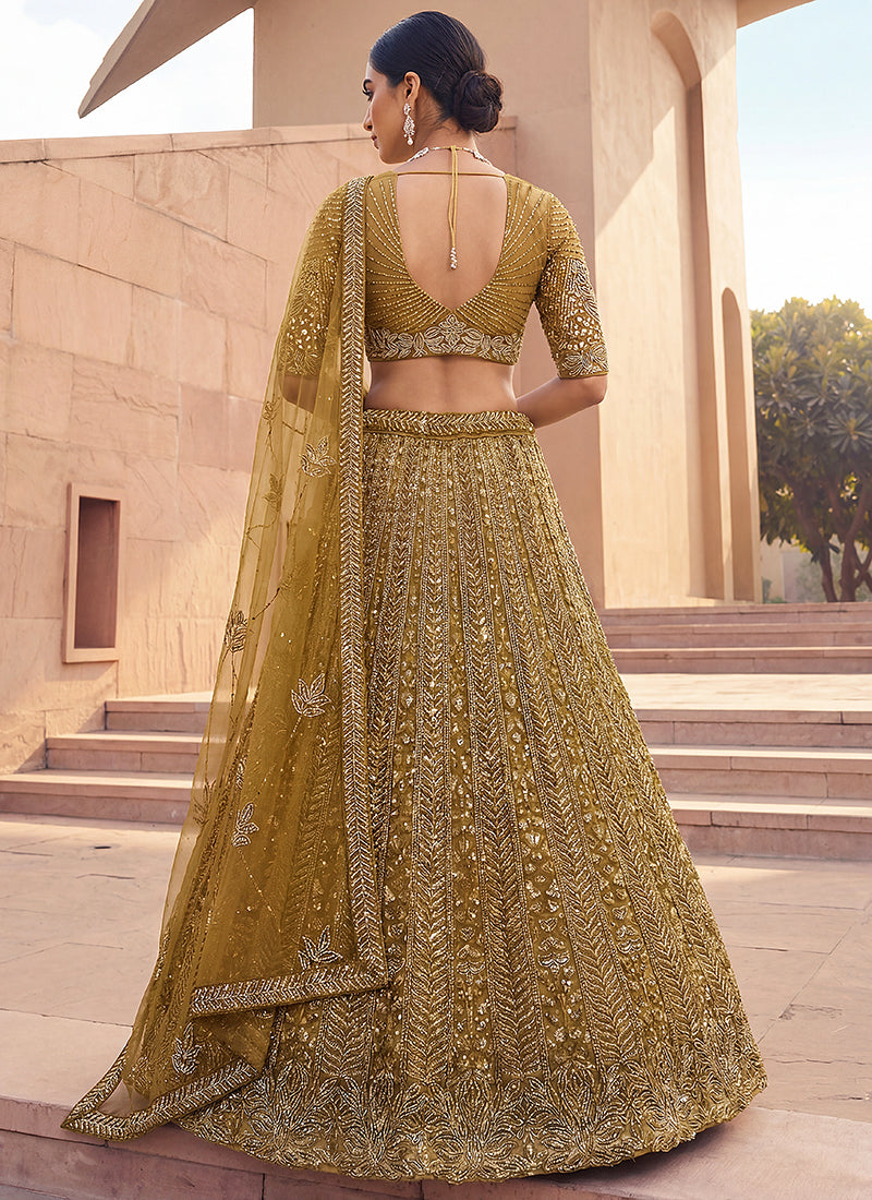 Golden Net Sequins Work  Wedding Wear Lehenga Choli SW294529