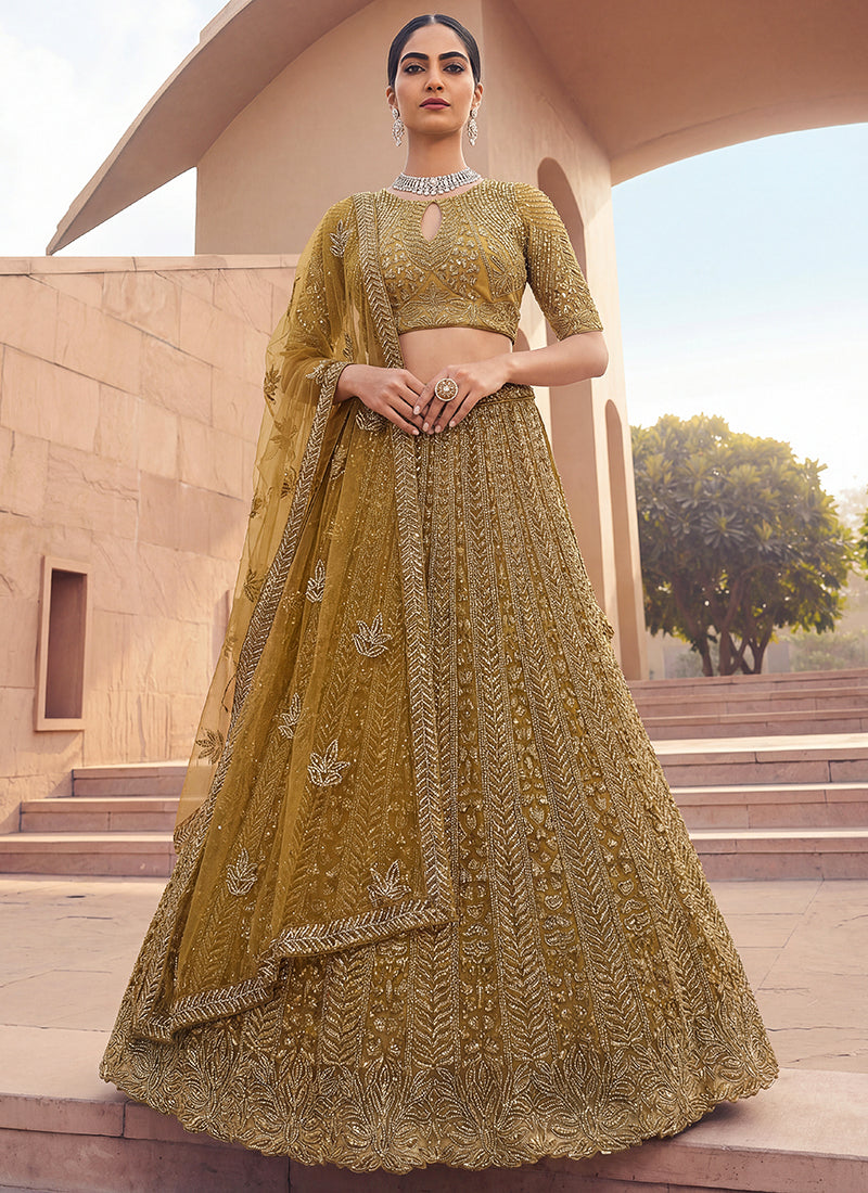 Golden Net Sequins Work  Wedding Wear Lehenga Choli SW294529