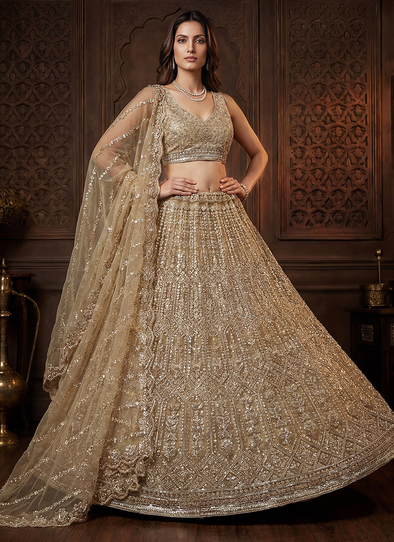 Golden Net Sequins Work  Wedding Wear Lehenga Choli SW187230
