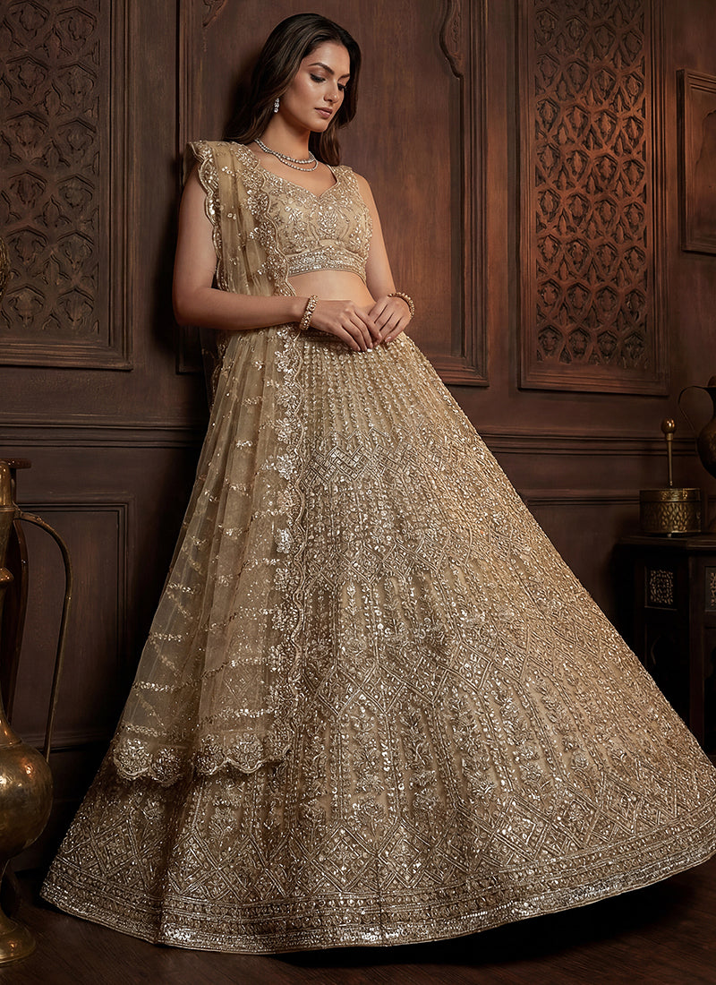 Golden Net Sequins Work  Wedding Wear Lehenga Choli SW187230