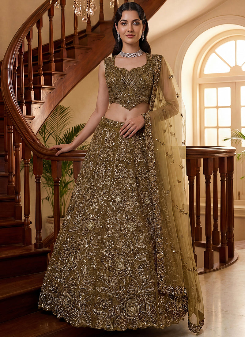 Golden Net Thread Work Wedding Wear Lehenga Choli SW946166