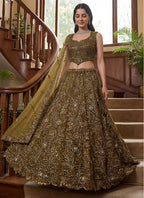 Golden Net Thread Work Wedding Wear Lehenga Choli SW946166