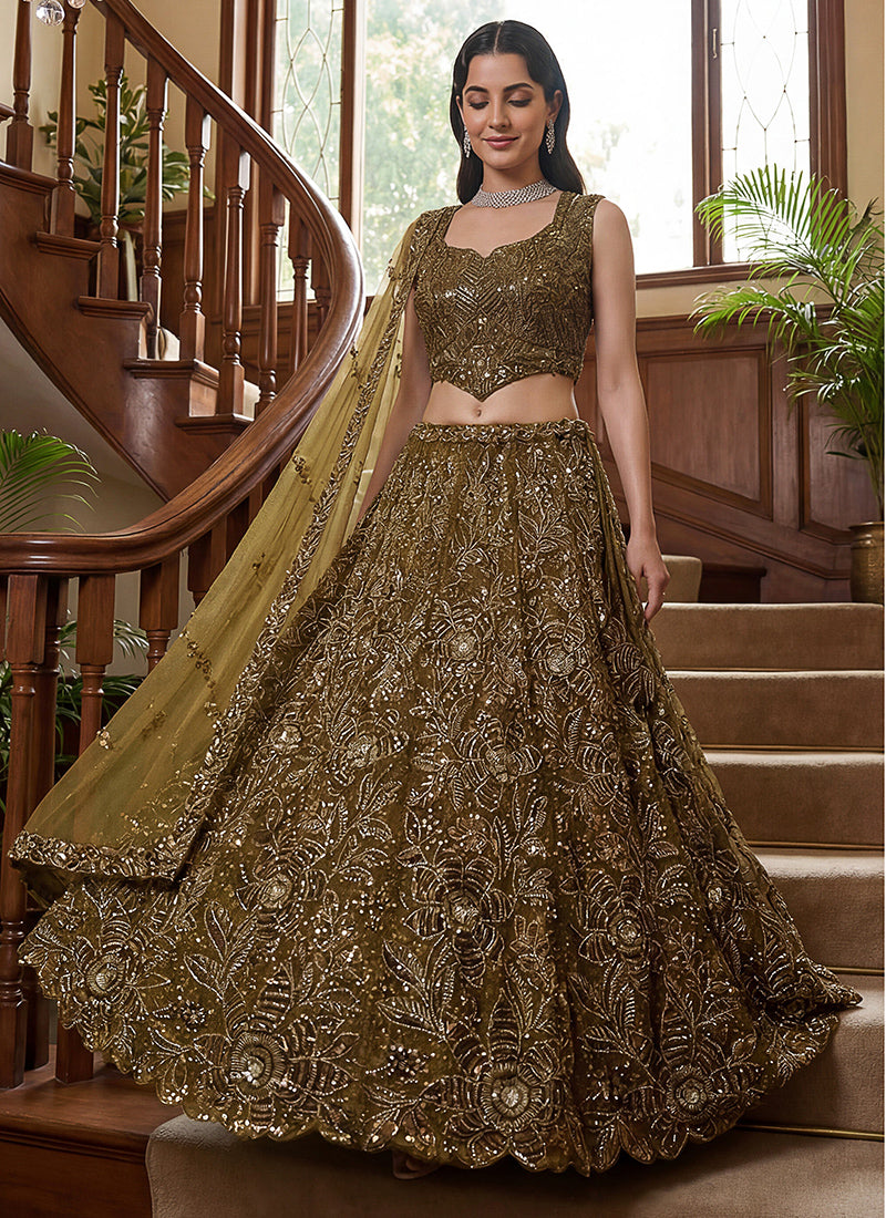 Golden Net Thread Work Wedding Wear Lehenga Choli SW946166