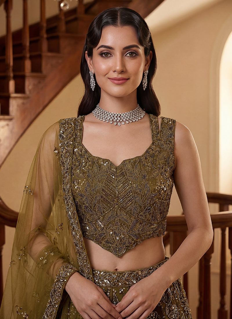 Golden Net Thread Work Wedding Wear Lehenga Choli SW946166