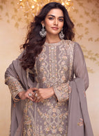 Gray Chinon Embroidery Work Festival Wear Readymade Plazzo Suit SW180820