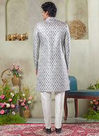 Art Silk Green Wedding Wear Print On Computer Thread Work Readymade Sherwani
