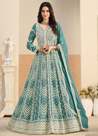 Green Faux Georgette  Embroidery Work Occasional Wear Anarkali Suit SW134889