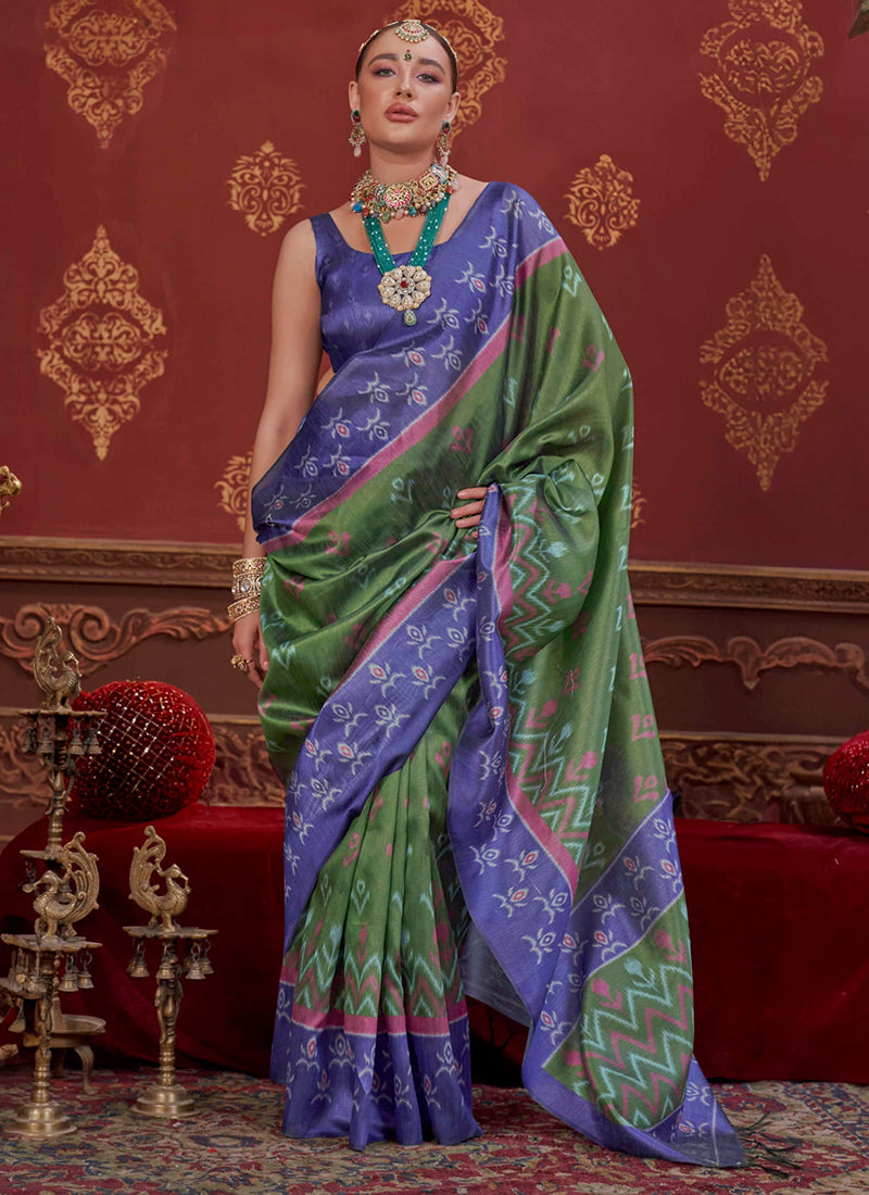 Silk Green Festival Wear Weaving Work Saree 388844
