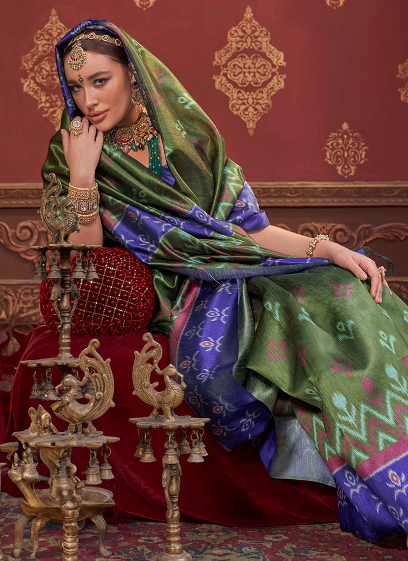 Silk Green Festival Wear Weaving Work Saree 388844