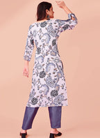 Cotton Grey Daily Wear Printed Readymade Kurti With Bottom