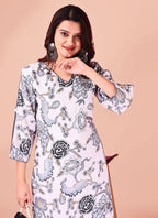 Cotton Grey Daily Wear Printed Readymade Kurti With Bottom