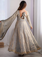 Fendy Silk Grey Casual Wear Sequins Work Readymade Anarkali Suit 388727