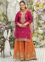 Hot Pink Chinon Embroidery Work Eid Wear Readymade Plazzo Suit SW171652