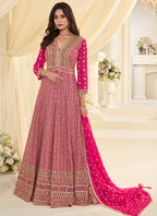 Hot Pink Georgette Embroidery Work Wedding Wear Readymade Anarkali Suit SW400726
