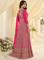 Hot Pink Georgette Embroidery Work Wedding Wear Readymade Anarkali Suit SW400726