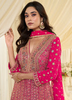 Hot Pink Georgette Embroidery Work Wedding Wear Readymade Anarkali Suit SW400726