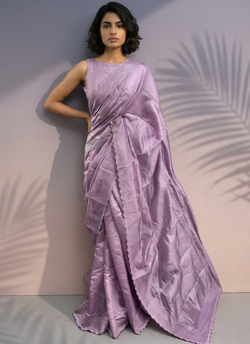 Lavendar  Rasberry Silk Thread Work Festival Wear Saree SW275800