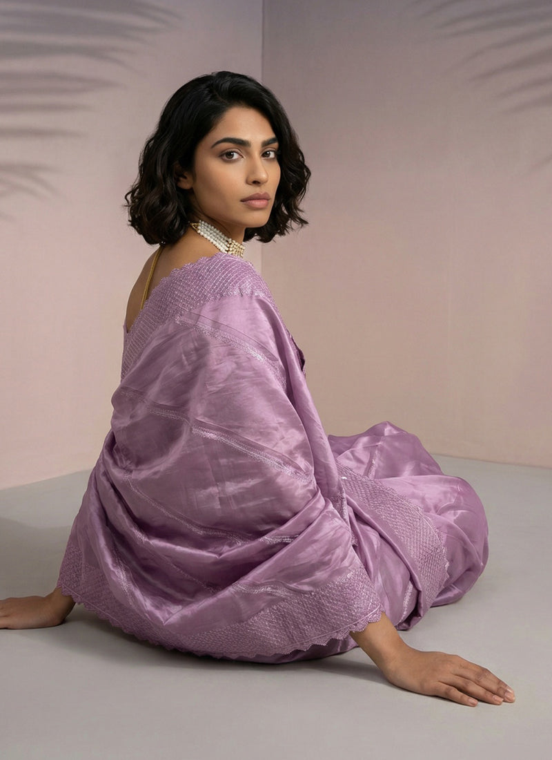 Lavendar  Rasberry Silk Thread Work Festival Wear Saree SW275800