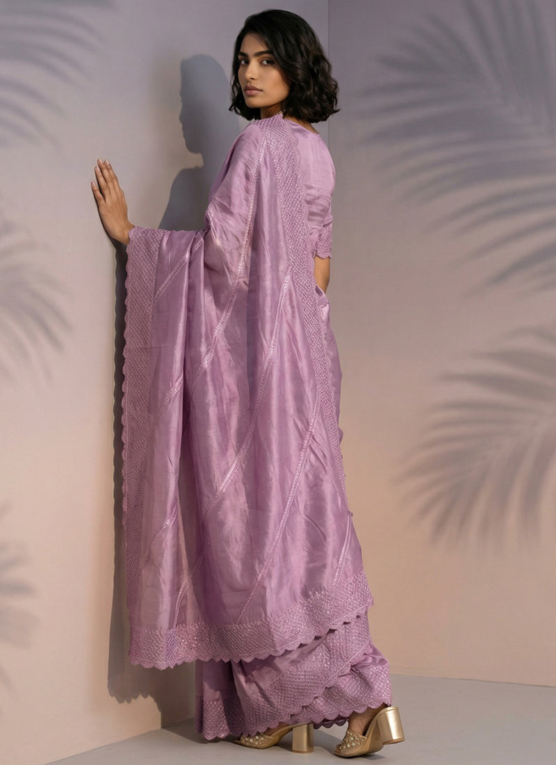 Lavendar  Rasberry Silk Thread Work Festival Wear Saree SW275800