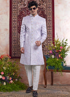Banarasi Jacquard Lavender Wedding Wear Pattern Pc Work Readymade Sherwani