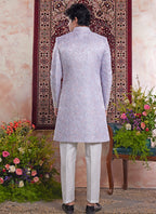 Banarasi Jacquard Lavender Wedding Wear Pattern Pc Work Readymade Sherwani